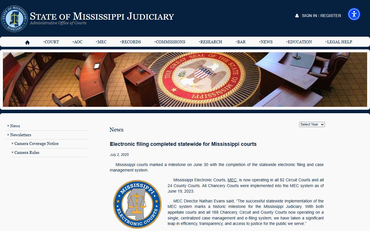 Tate County Circuit Clerk statewide electronic court records filing in Mississippi