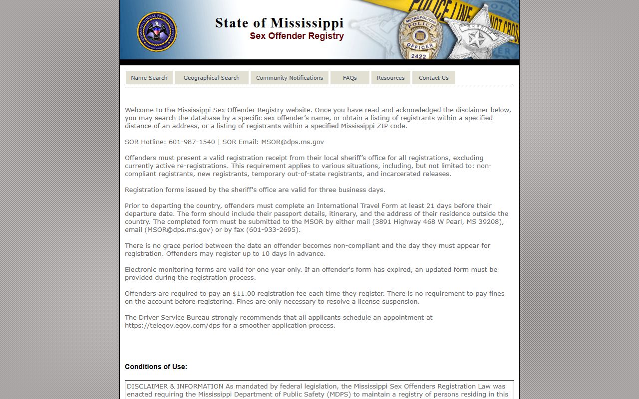 Tate County arrest records and charges reflected in the Mississippi sex offender registry