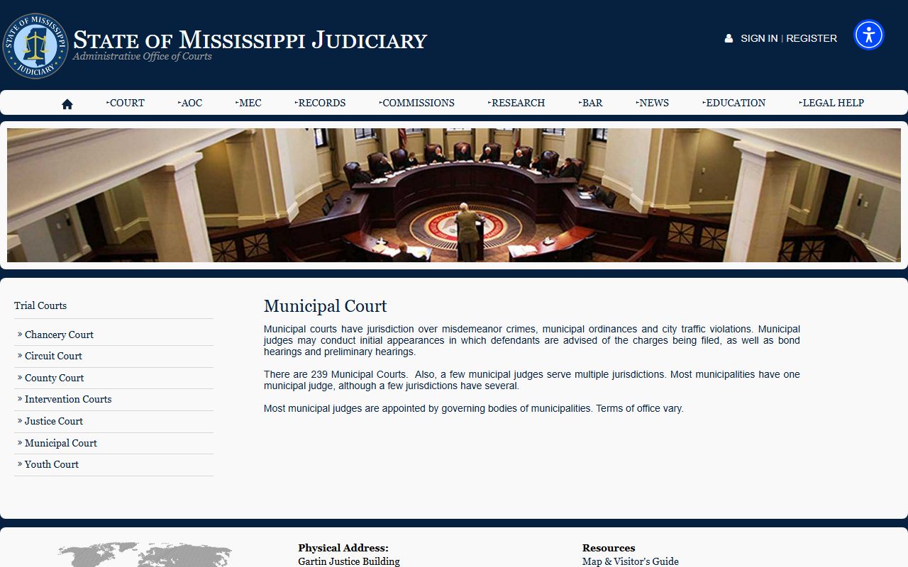Tate County court dockets municipal court overview from the Mississippi Judiciary