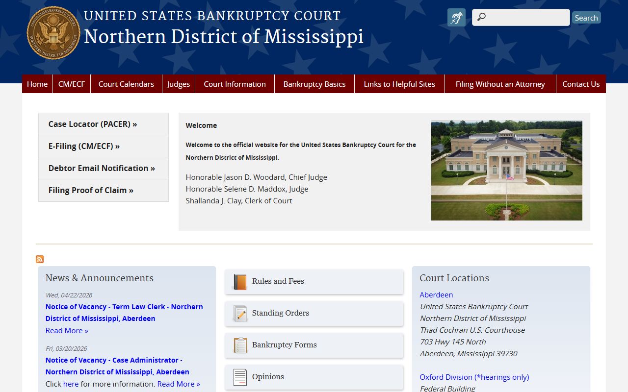 U.S. Bankruptcy Court Northern District of Mississippi distinguished from Tate County Circuit Court