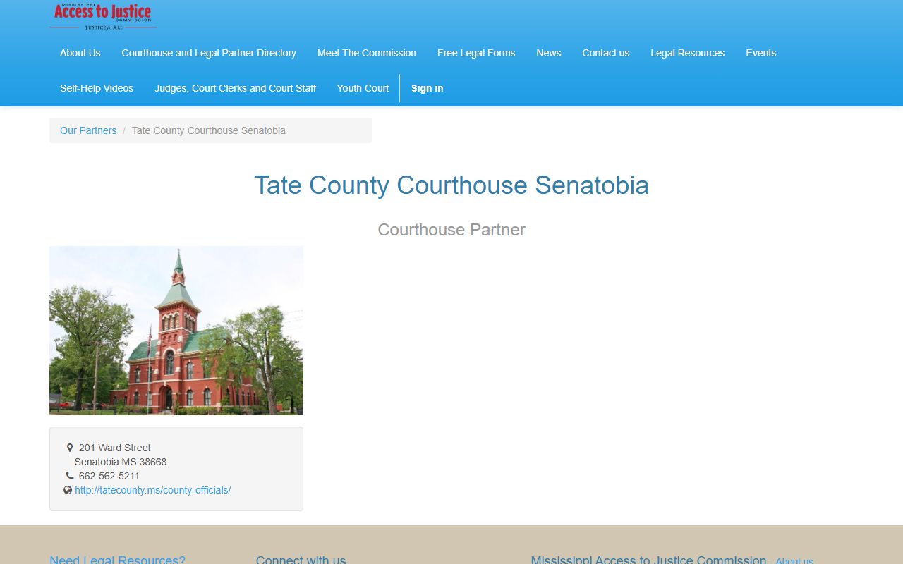 Tate County court records access at the Tate County Courthouse in Senatobia