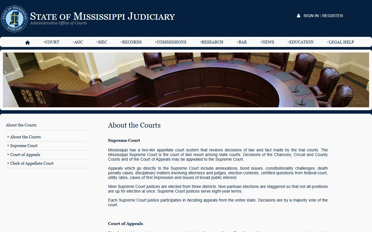Tate County court records structure explained on the Mississippi Judiciary site