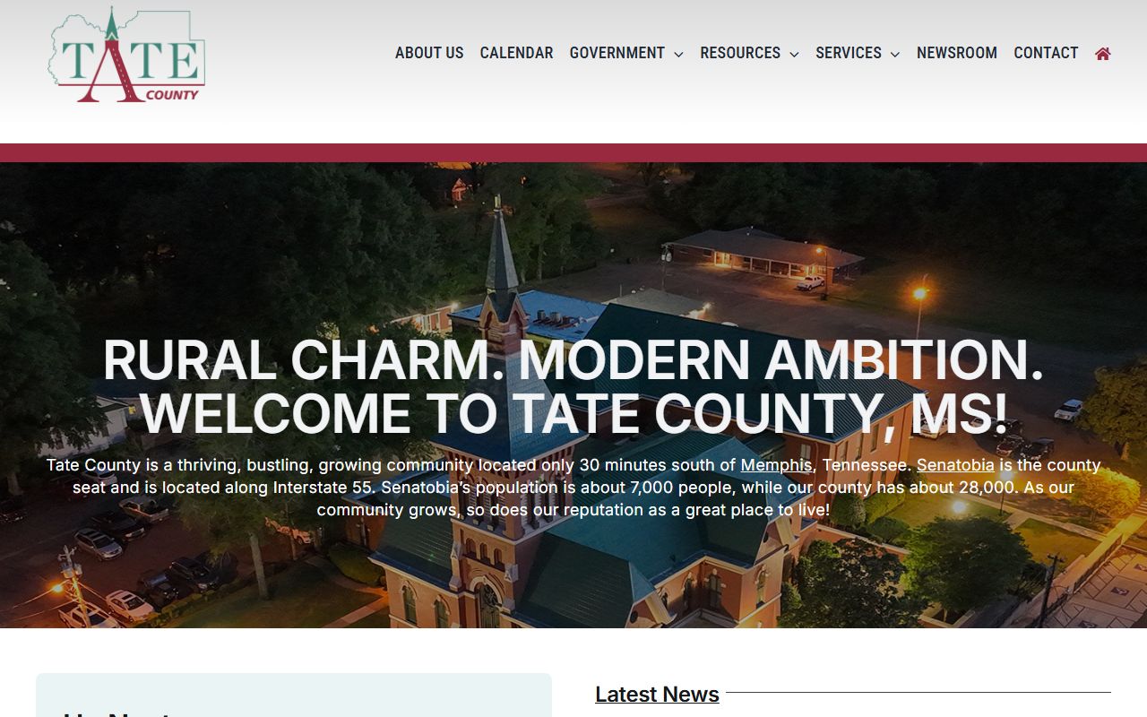 Tate County court records access on the county government homepage
