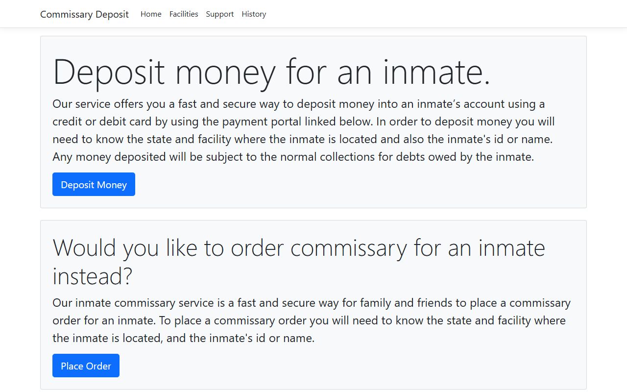 Tate County inmate commissary deposit portal