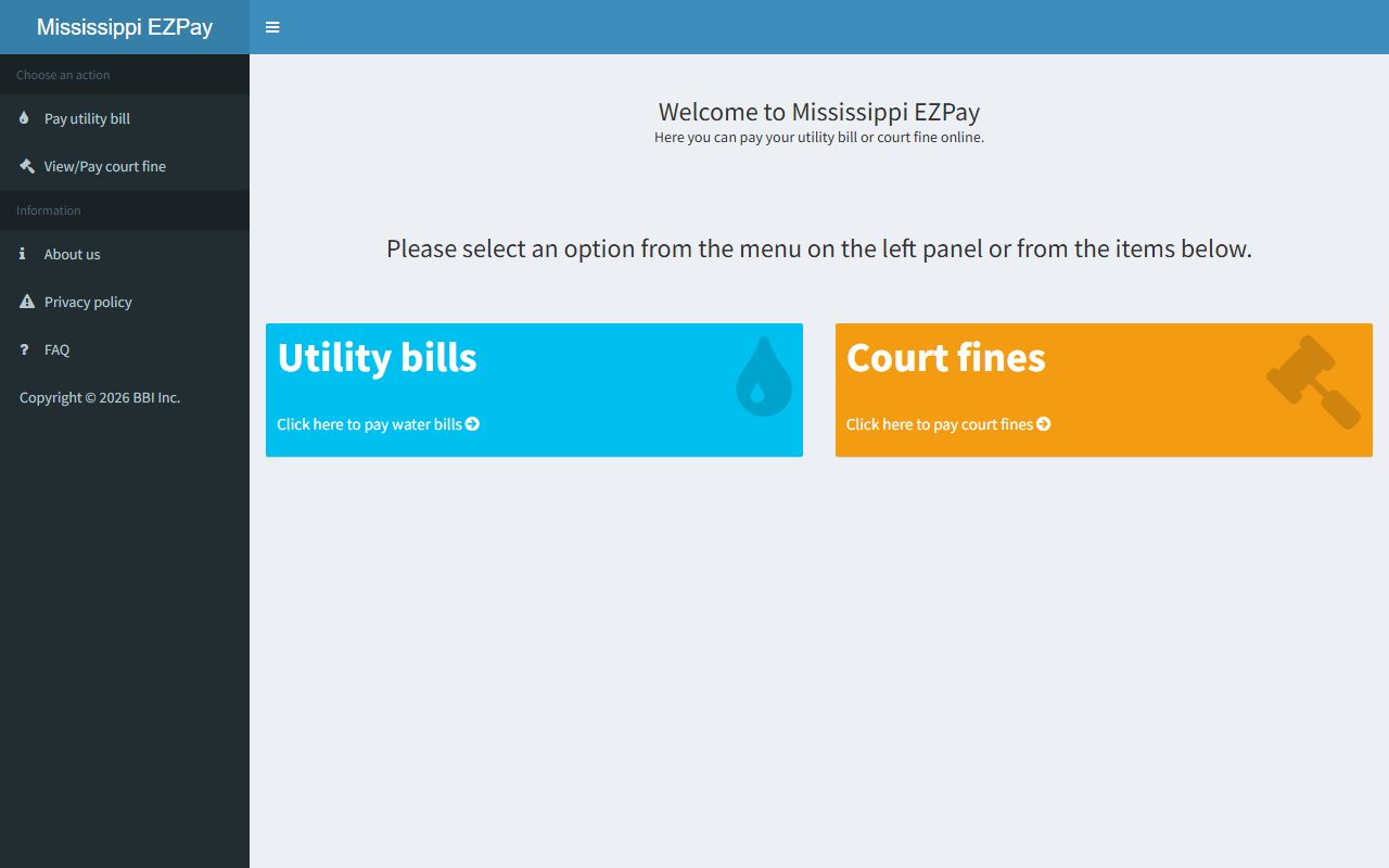 Tate County traffic fine payment through the MSEZPay portal